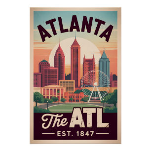 Póster Atlanta Vintage Geórgia O ATL Viagem Retro