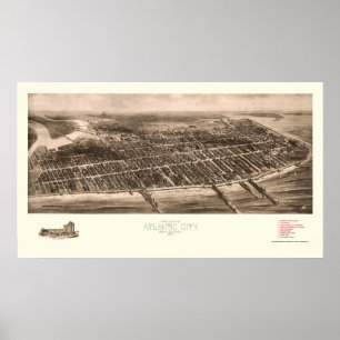 Póster Atlantic City, mapa panorâmico de NJ - 1909