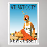 Póster Atlantic City New Jersey<br><div class="desc">Um poster retrô que nunca foi até agora. Uma recriação de um velho poster que deveria ter sido. Atlantic City na praia em estilo retrô da era da arte deco. Cor brilhante com uma mulher na praia sob um céu azul.</div>