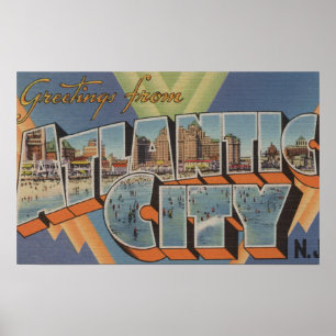 Poster Atlantic City, New Jersey (Boardwalk Scene)
