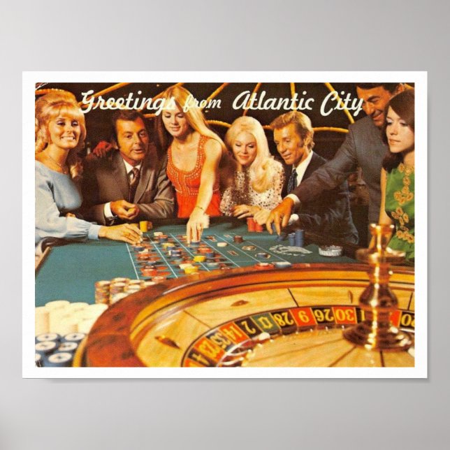 Poster Atlantic City NJ, Jogo, Roulette, Retro Postc (Frente)