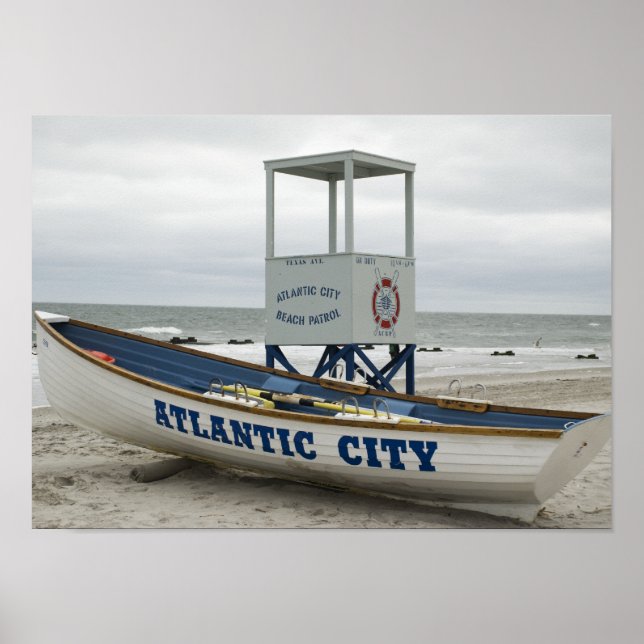 Póster Atlantic City, NJ Lifeguard Boat (Frente)