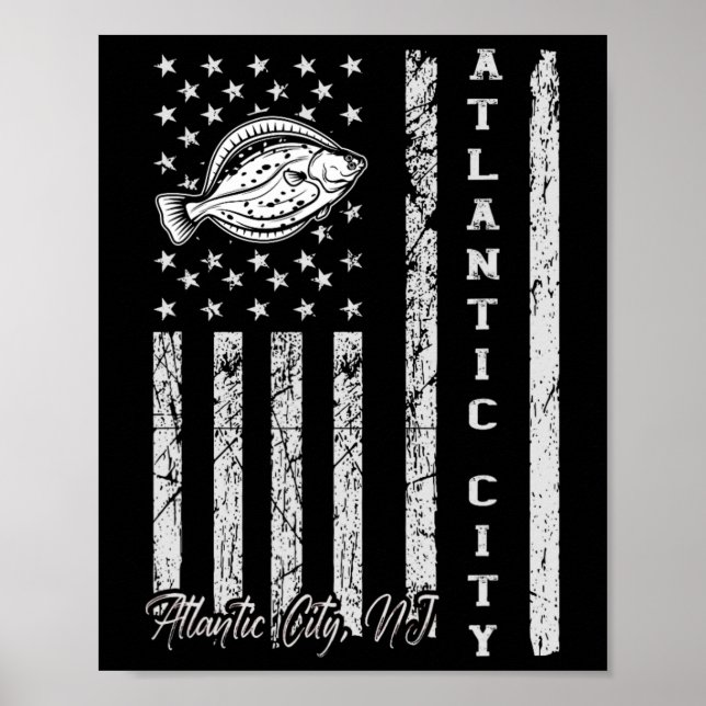 Poster Atlantic City Nj Para Pescadores De Pesca De Fluke (Frente)