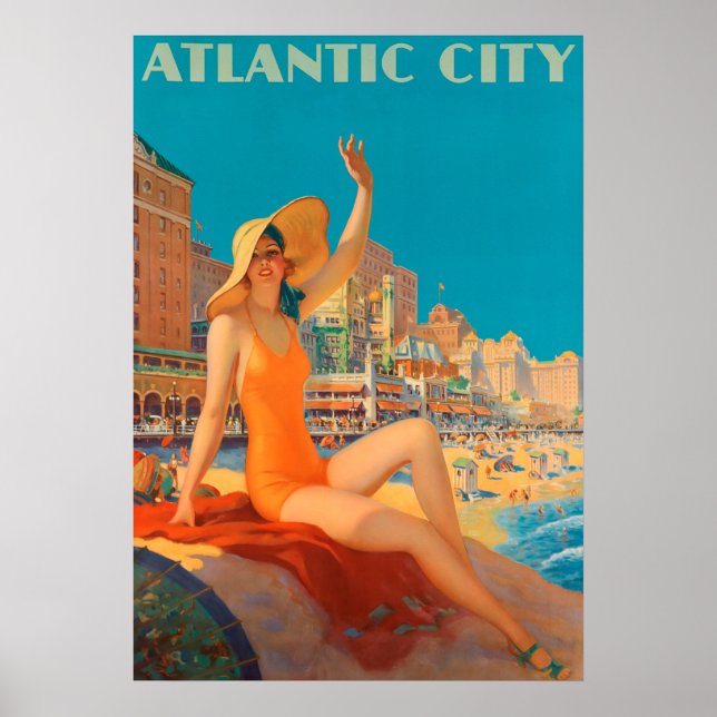 Poster Atlantic City, Pensilvânia Viagens vintage (Frente)