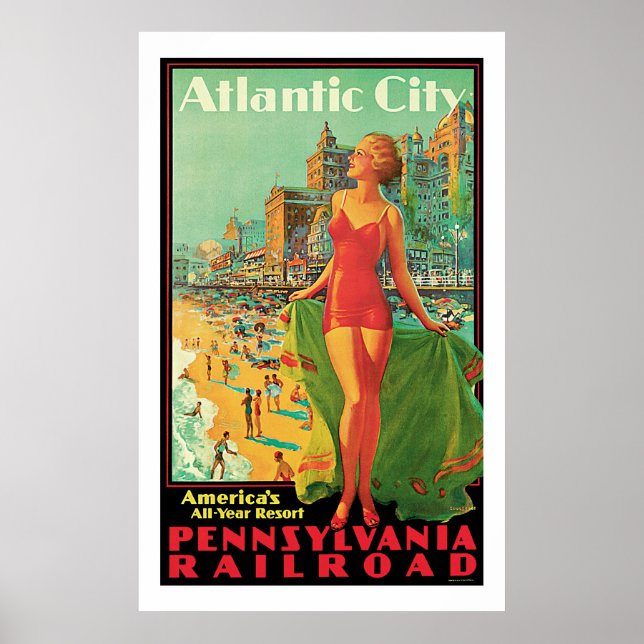 Poster Atlantic City - Viagens vintage da Pensilvânia (Frente)