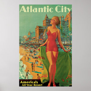 Póster Atlantic City, Viagens vintage de Nova Jersey