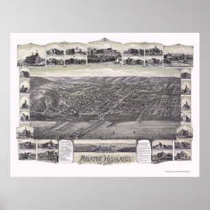 Poster Atlantic Highlands, Mapa Panorâmico do NJ - 1894