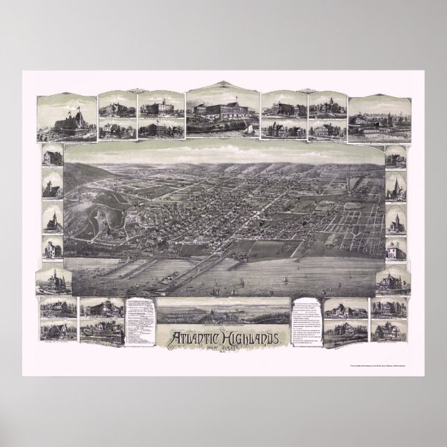 Poster Atlantic Highlands, Mapa Panorâmico do NJ - 1894 (Frente)