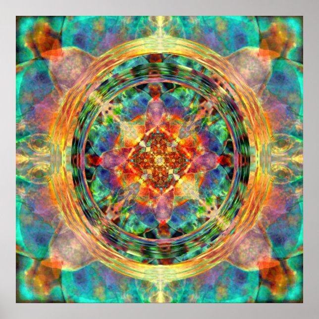 Póster Atlantis inspirou Rainbow Mandala Blue e Dourado (Frente)