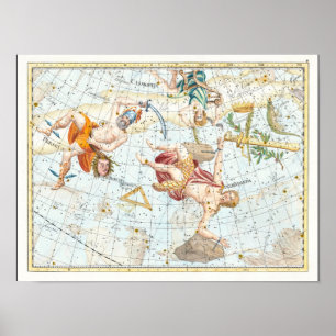 Poster Atlas Celeste Antigo Constelações