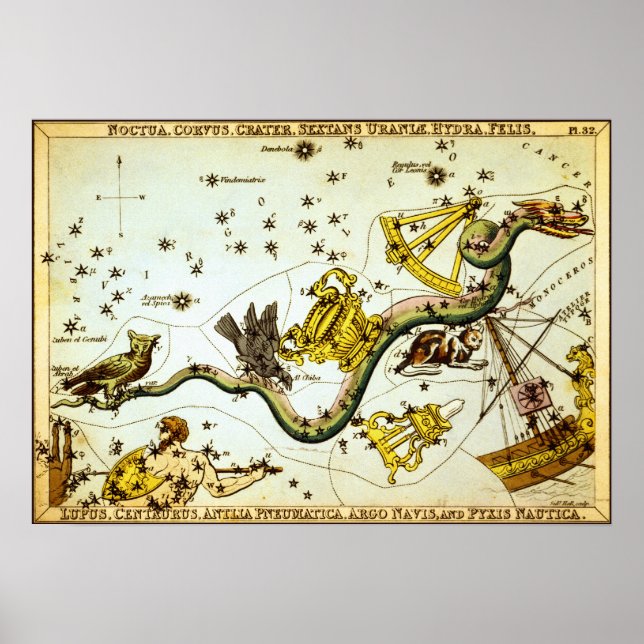 Poster Atlas de Constelação Vintage Star (Frente)