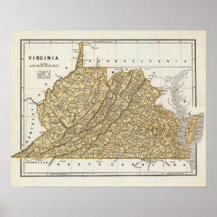 Póster Atlas do mapa da Virgínia