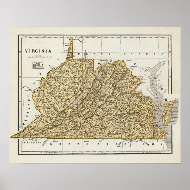 Póster Atlas do mapa da Virgínia (Frente)