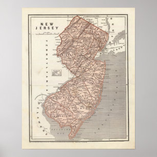 Póster Atlas do mapa de Nova Jersey