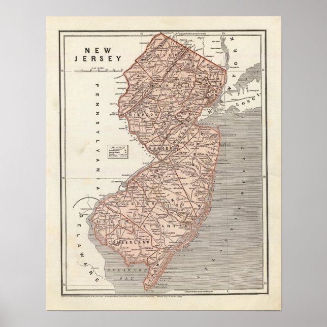 Póster Atlas do mapa de Nova Jersey (Frente)