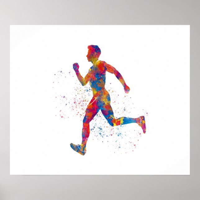 Poster Atleta corredor de aquarela (Frente)