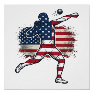 Póster Atleta de Arremesso de Peso Patriota Desenho de Gr