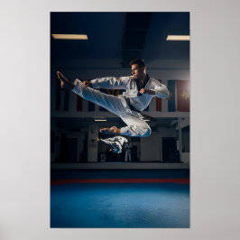 Poster Atleta de Taekwondo Realizando Chute Lateral Voado