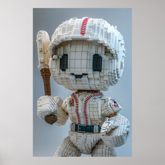 Poster Atleta Mínimo de Voxel em Uniforme Branco - Beiseb