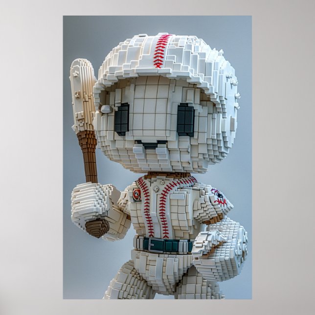 Poster Atleta Mínimo de Voxel em Uniforme Branco - Beiseb (Frente)