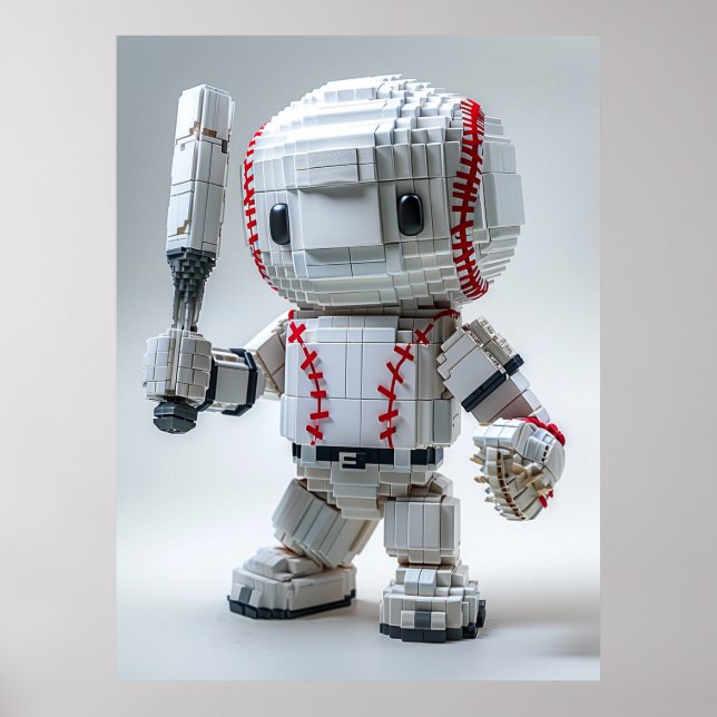 Poster Atleta Mínimo de Voxel em Uniforme Branco – Beiseb (Frente)