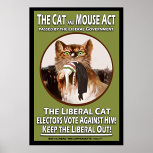 Póster Ato britânico do gato e do rato do Suffragette do