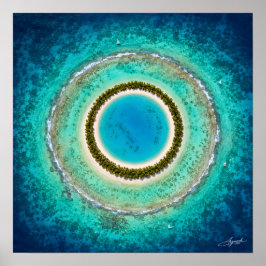 Poster Atol Circular Perfeito Vista de Satélite