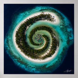 Poster Atol Spiral com Vista de Satélite de Aldeia Flutua