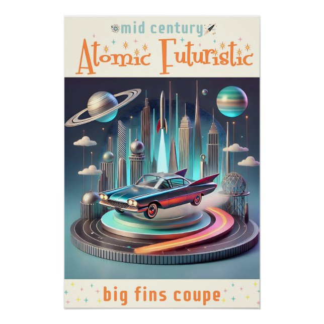 Póster Atomic Futuristic Big Fins Coupe Car (Frente)