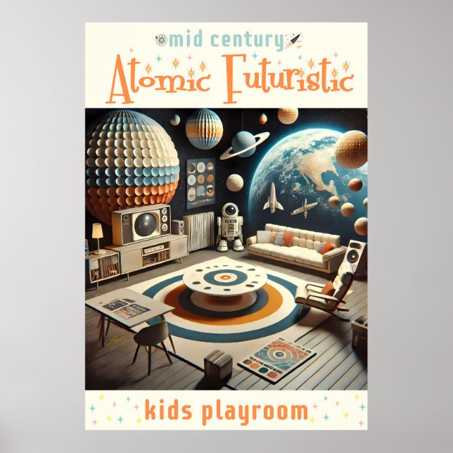 Poster Atomic Futuristic Space Age Kids Playroom (Frente)