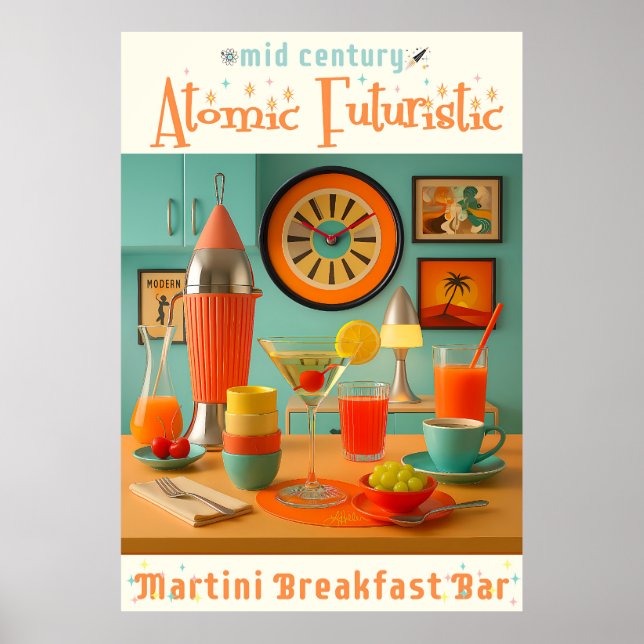 Poster Atomic Retro Futuristic Martini Breakfast Bar (Frente)