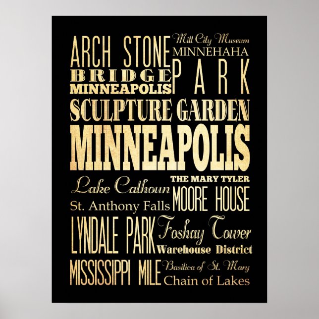 Póster Atração e locais familiares de Minneapolis,Minneso (Frente)
