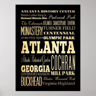 Poster Atrações e Famosos Locais de Atlanta, Geórgia