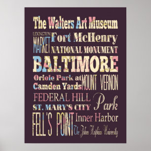 Póster Atrações e locais famosos de Baltimore, Maryland
