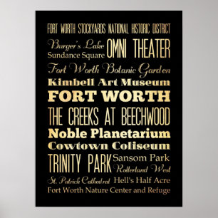 Póster Atrações e locais famosos de Fort Worth, Texas