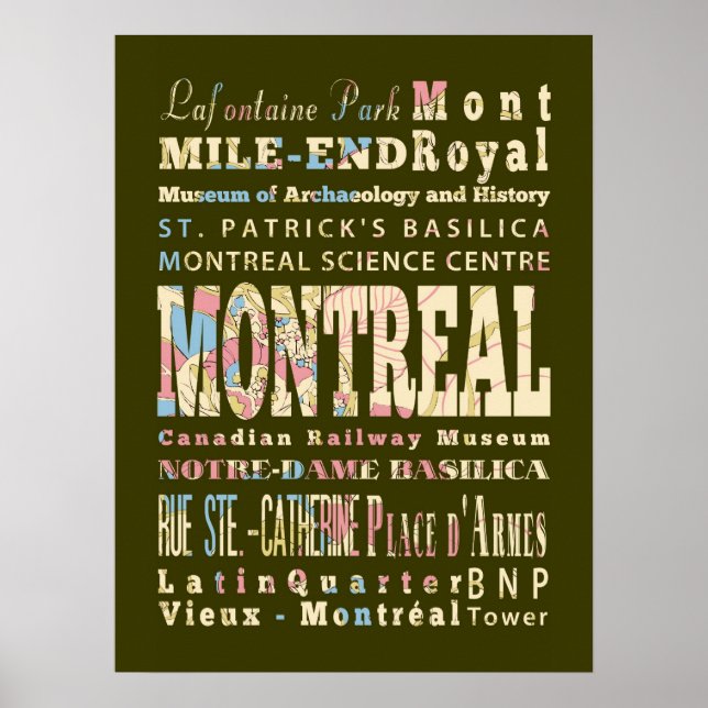 Póster Atrações e locais famosos de Montreal, Québec. (Frente)