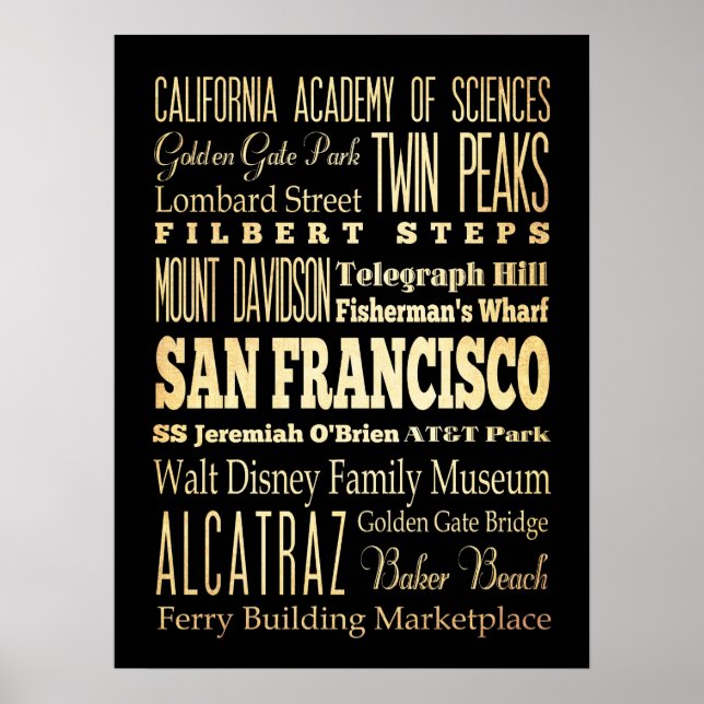Poster Atrações e locais famosos de São Francisco, CA (Frente)