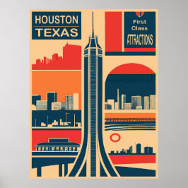Poster Atrações Turísticas de Houston, Texas, Viagens