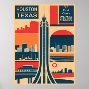 Poster Atrações Turísticas de Houston, Texas, Viagens