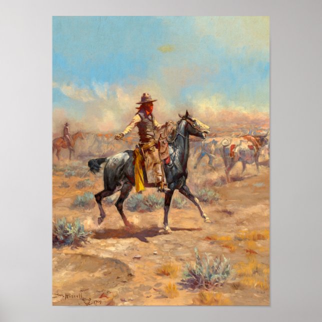 Poster Através do Alkali, 1904, por Charles Marion Russel (Frente)