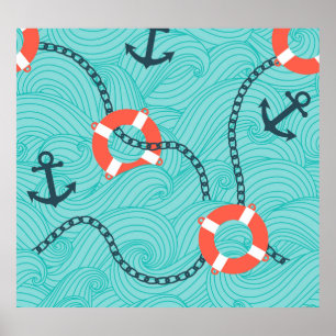 Poster Atributos Náuticos Padrão de Mão Livre