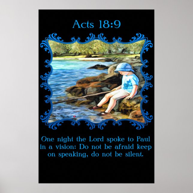 Póster Atua às 18:9 Menino pescando no rio. (Frente)