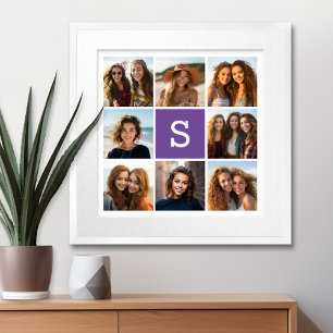 Póster Aubergine and White Photo Collage Custom Monogram