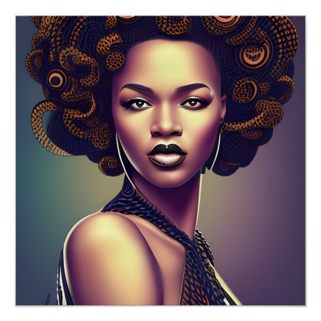 Póster Auburn Queen Orange Brown Hair Black Melanin Afro (Frente)