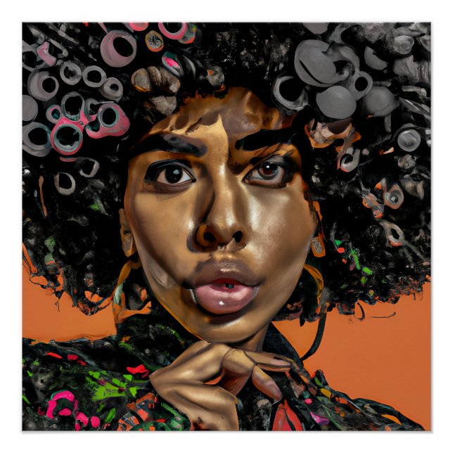 Póster Auburn Queen Orange Brown Hair Black Melanin Afro (Frente)