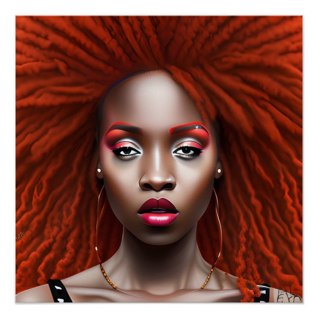 Póster Auburn Queen Red Brown Hair Black Melanin Afro (Frente)