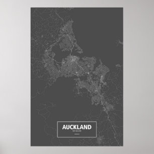 Poster Auckland, Nova Zelândia (branca no preto)