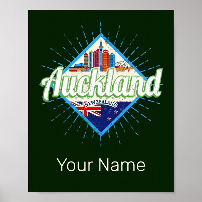 Poster Auckland Nova Zelândia retro skyline vintage (Frente)