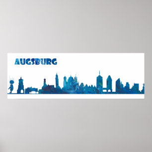 Póster Augsburg Alemanha Skyline Silhouette