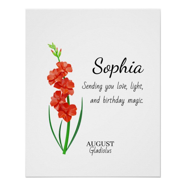 Póster August Gladiolus Personalized Birthday (Frente)
